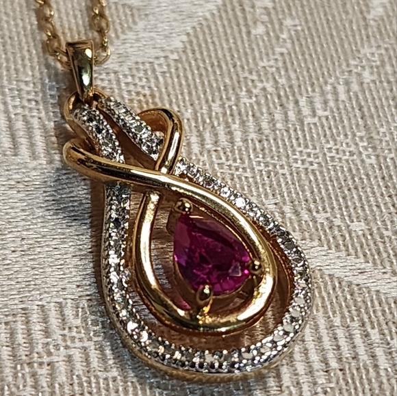 VINTAGE PAJ BB 1980s Gold Plated Pink Crystal Pendant Necklace Signed - Picture 5 of 15